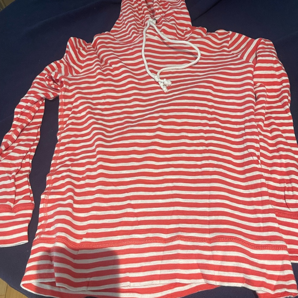 J. Crew Coral & White Striped Knit Hoodie